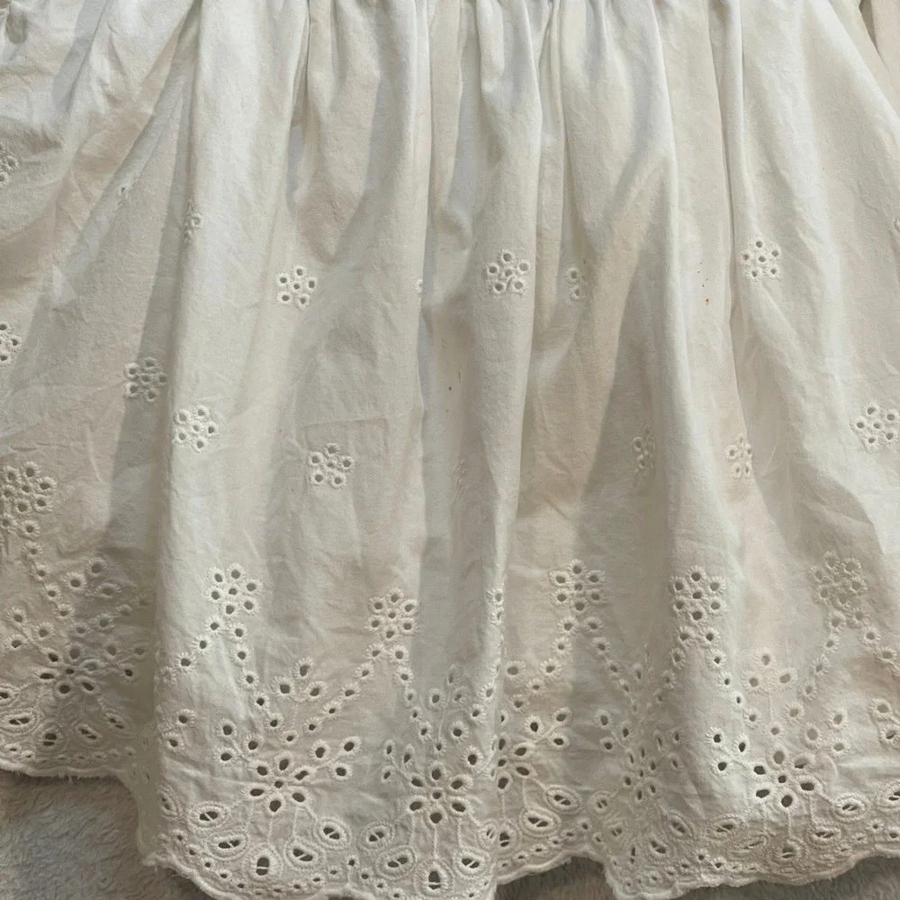 OshKosh Bgosh Girls Denim Eyelet Lace Bib Overall Dress Light Wash White Skirt
